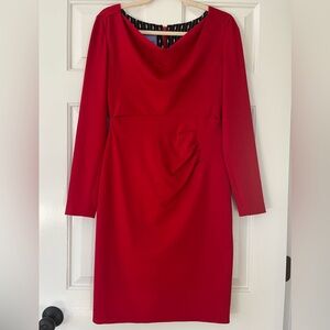 Kay Unger Long-sleeve Cowl-neck Dress, Red, size 4